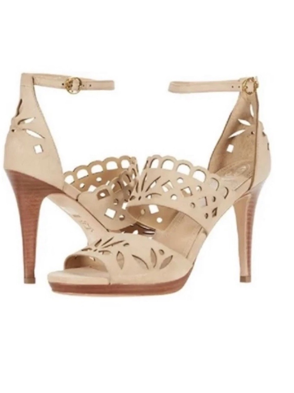 Tory Burch Nude Scalloped Cutout Ankle-Strap Heels